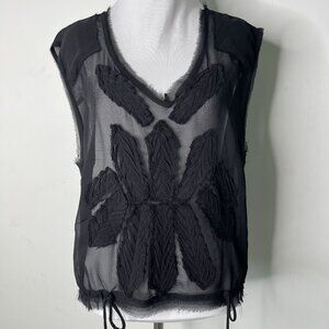 Free People Women's Black Sheer V-Neck Tank Top Size Large